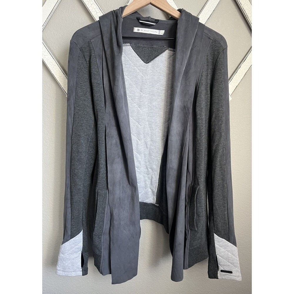Blanc Noir Women's L Faux Suede Open Front Drape Hoodie - Gray *READ*